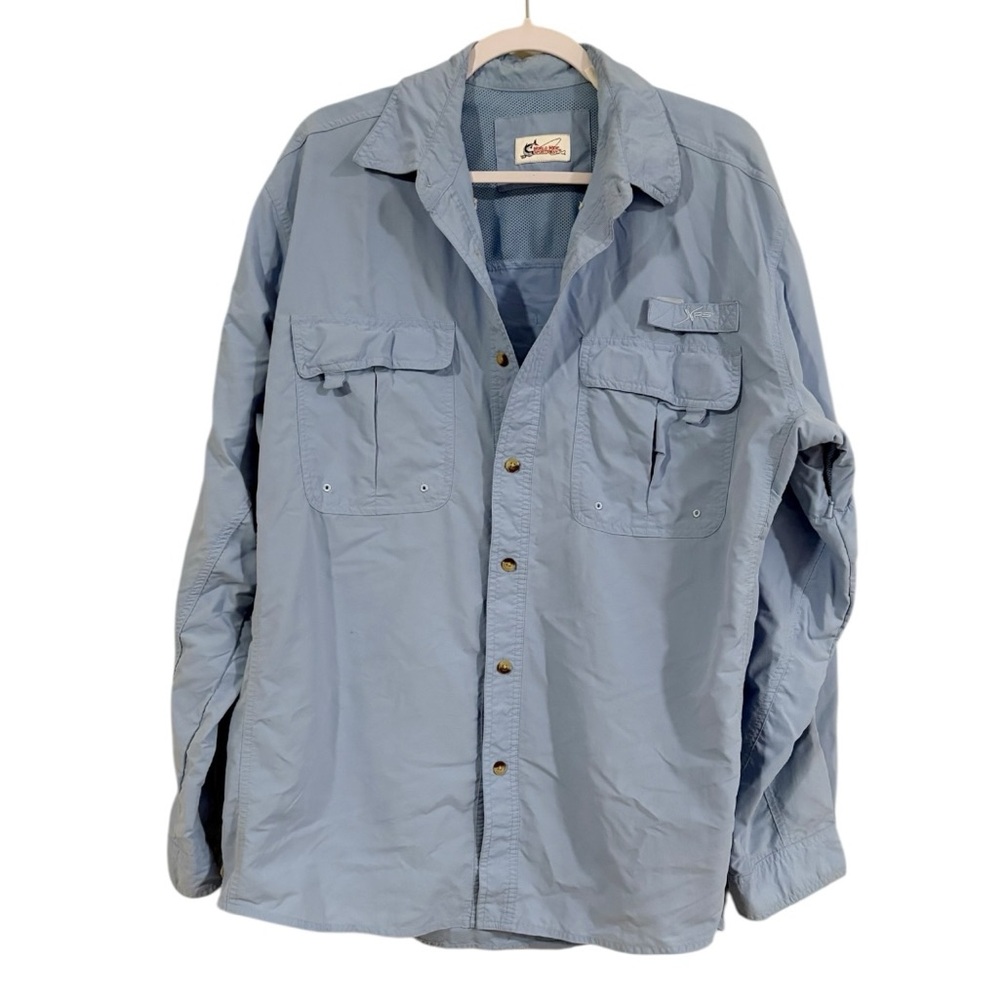 World Wide Sportsman Fishing Camping Outdoor Shirt Vented Light Blue Sz Large